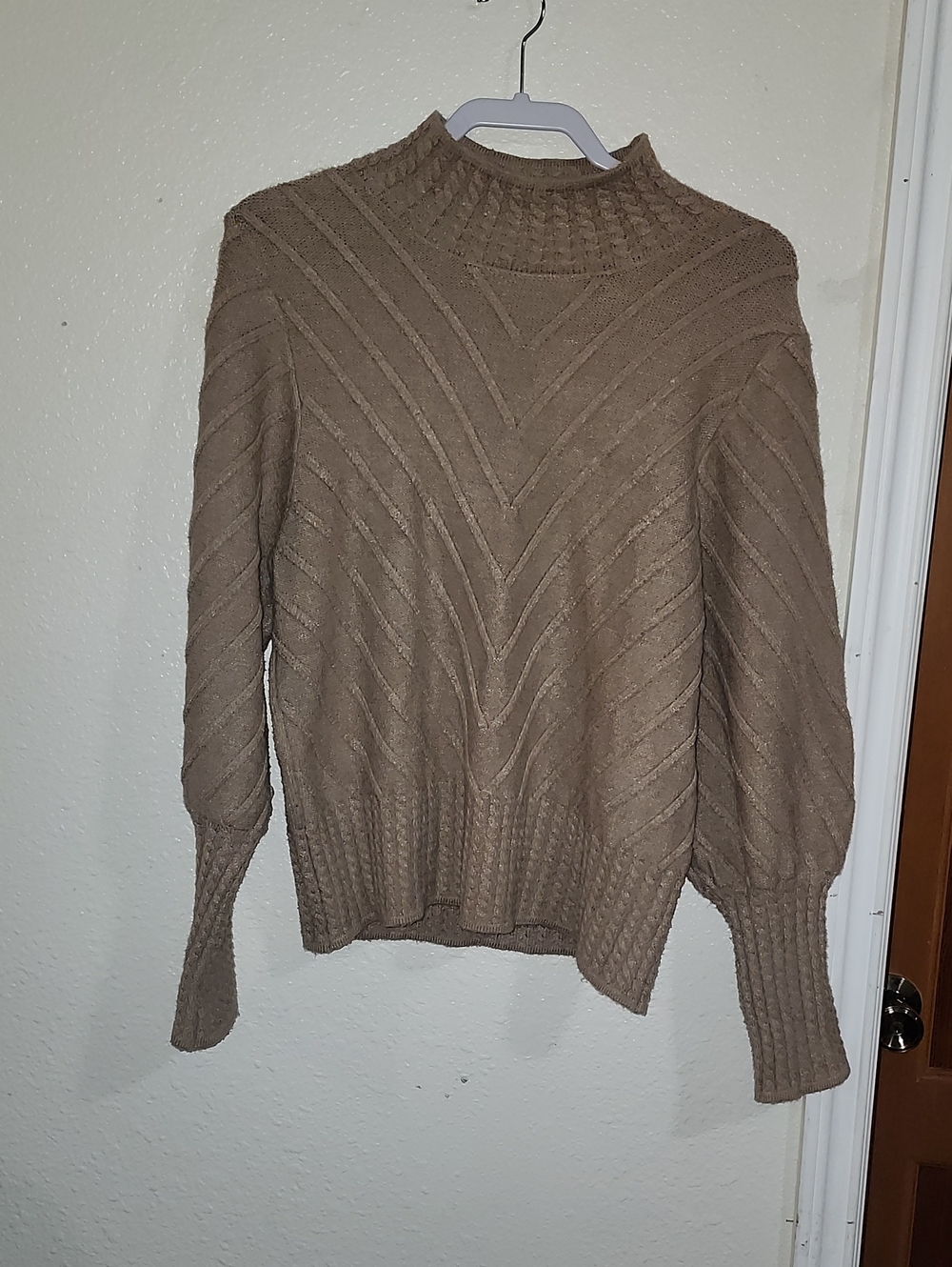 Catherine Malandrino Taupe Chevron Cable Turtleneck Sweater